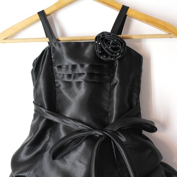 Chic Baby America black gathered satin taffeta dress flower special occasion 3/4 - Picture 4 of 8